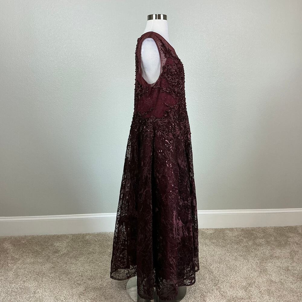 Mac Duggal 20421 Burgundy Red Evening Gown Beaded Lace Tea-Length Dress Size 12 - Picture 4 of 12